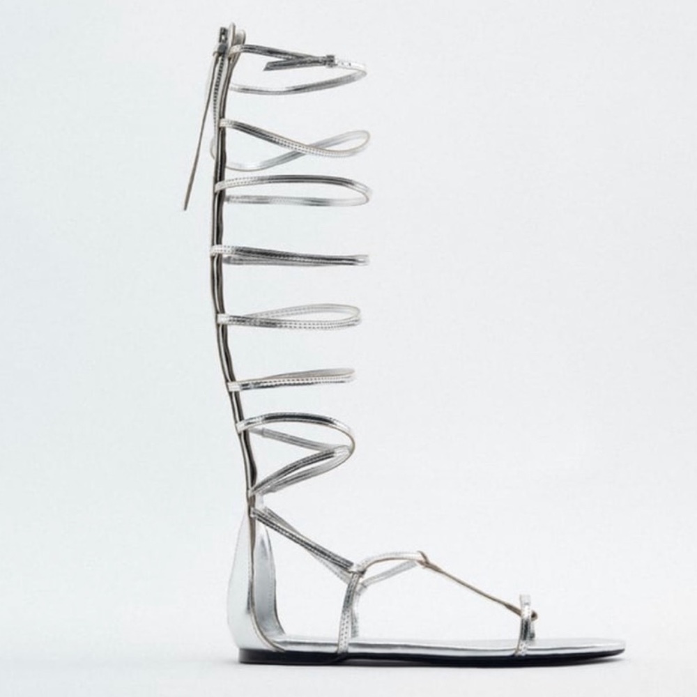ZARA TALL FLAT 100% LEATHER GLADIATOR SANDALS